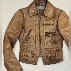 Banana Republic brown cropped leather jacket [S]